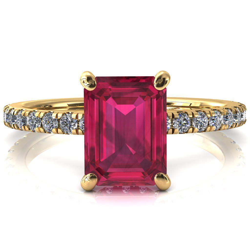 Sicili Emerald Ruby 4 Prong 3/4 Micro Pave Diamond Engagement Ring-FIRE & BRILLIANCE