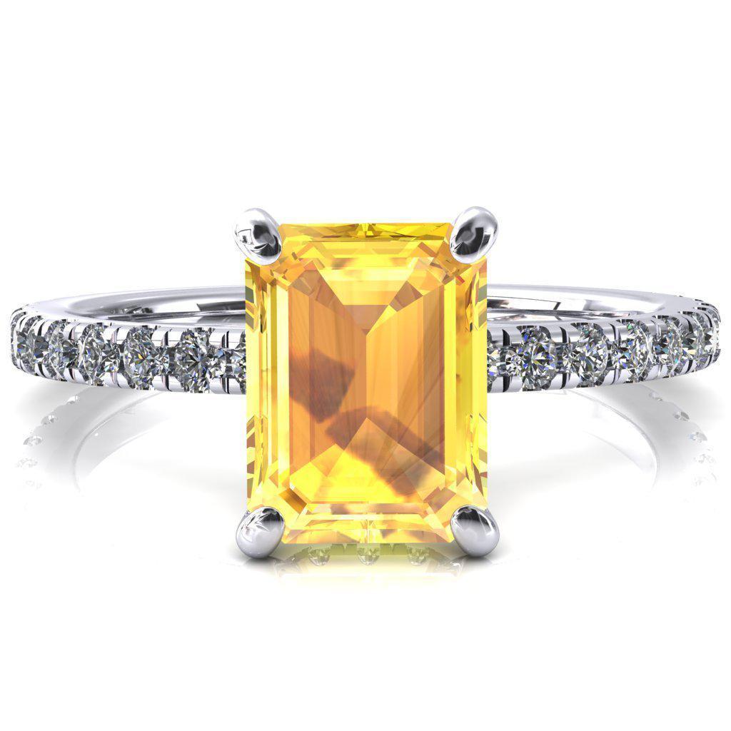 Sicili Emerald Yellow Sapphire 4 Prong 3/4 Micro Pave Diamond Engagement Ring-FIRE & BRILLIANCE