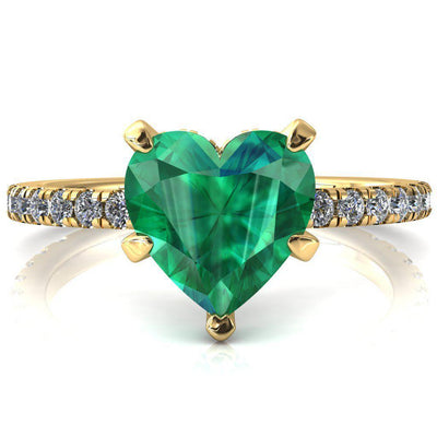 Sicili Heart Emerald 5 Prong 3/4 Micro Pave Diamond Engagement Ring-FIRE & BRILLIANCE