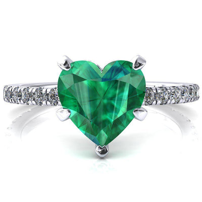 Sicili Heart Emerald 5 Prong 3/4 Micro Pave Diamond Engagement Ring-FIRE & BRILLIANCE