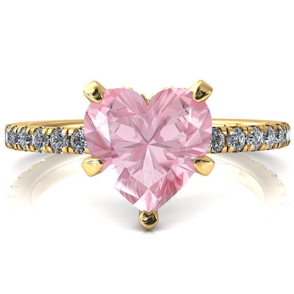 Sicili Heart Pink Sapphire 5 Prong 3/4 Micro Pave Diamond Engagement Ring-FIRE & BRILLIANCE