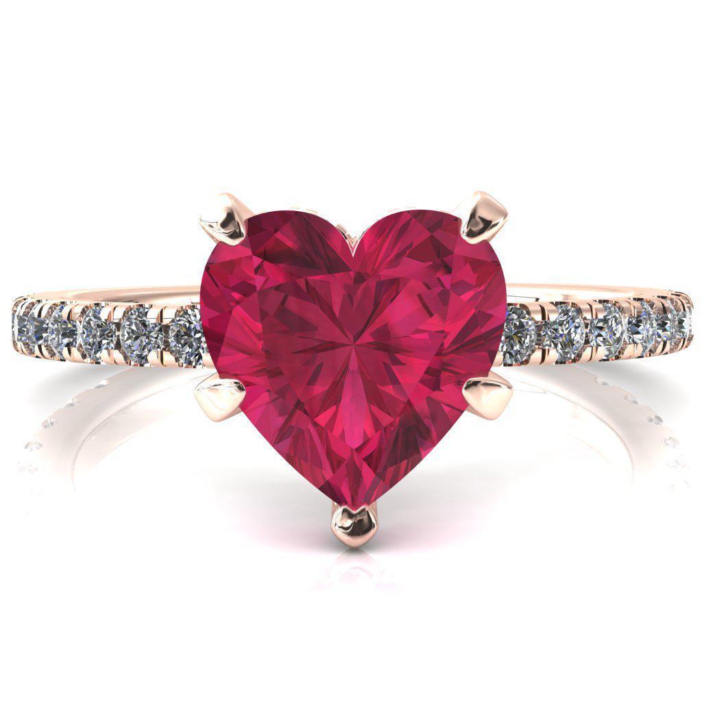 Sicili Heart Ruby 5 Prong 3/4 Micro Pave Diamond Engagement Ring-FIRE & BRILLIANCE