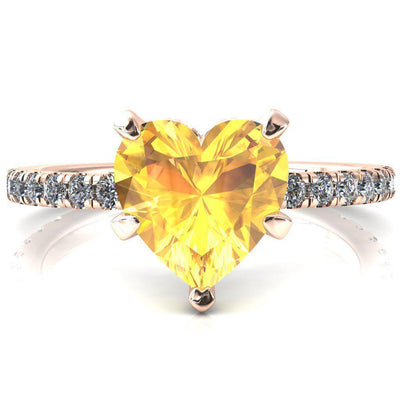 Sicili Heart Yellow Sapphire 5 Prong 3/4 Micro Pave Diamond Engagement Ring-FIRE & BRILLIANCE