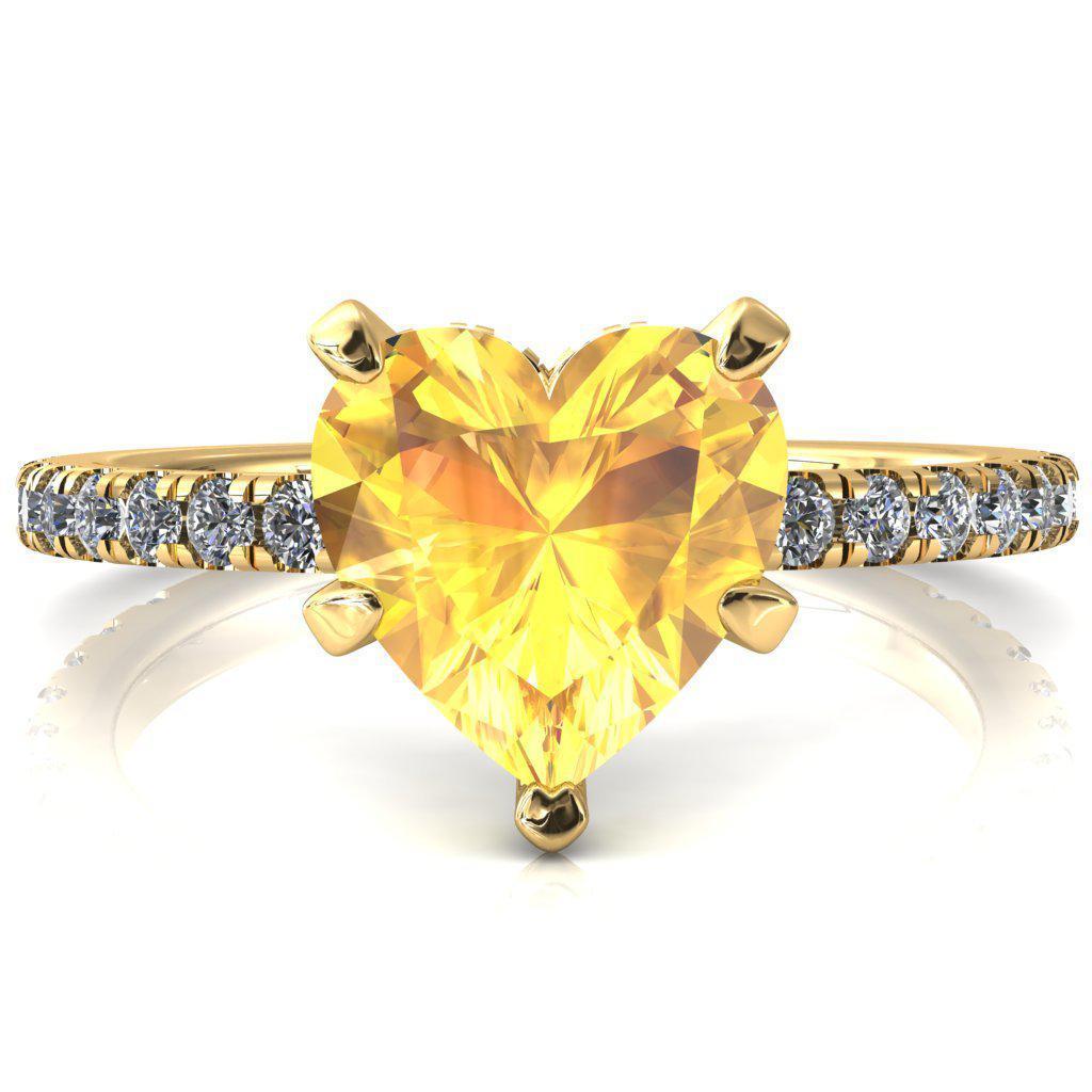 Sicili Heart Yellow Sapphire 5 Prong 3/4 Micro Pave Diamond Engagement Ring-FIRE & BRILLIANCE