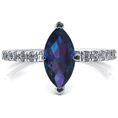 Sicili Marquise Alexandrite 6 Prong 3/4 Micro Pave Diamond Engagement Ring-FIRE & BRILLIANCE