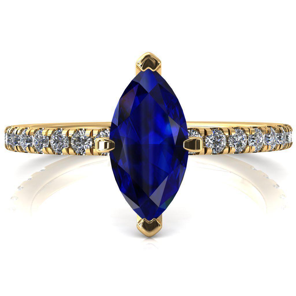 Sicili Marquise Blue Sapphire 6 Prong 3/4 Micro Pave Diamond Engagement Ring-FIRE & BRILLIANCE