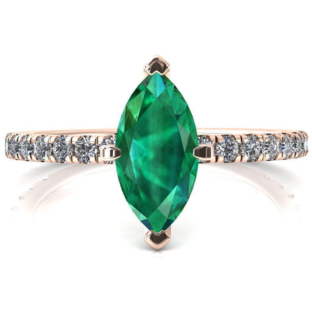 Sicili Marquise Emerald 6 Prong 3/4 Micro Pave Diamond Engagement Ring-FIRE & BRILLIANCE