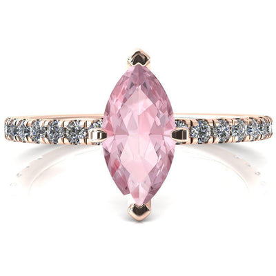 Sicili Marquise Pink Sapphire 6 Prong 3/4 Micro Pave Diamond Engagement Ring-FIRE & BRILLIANCE