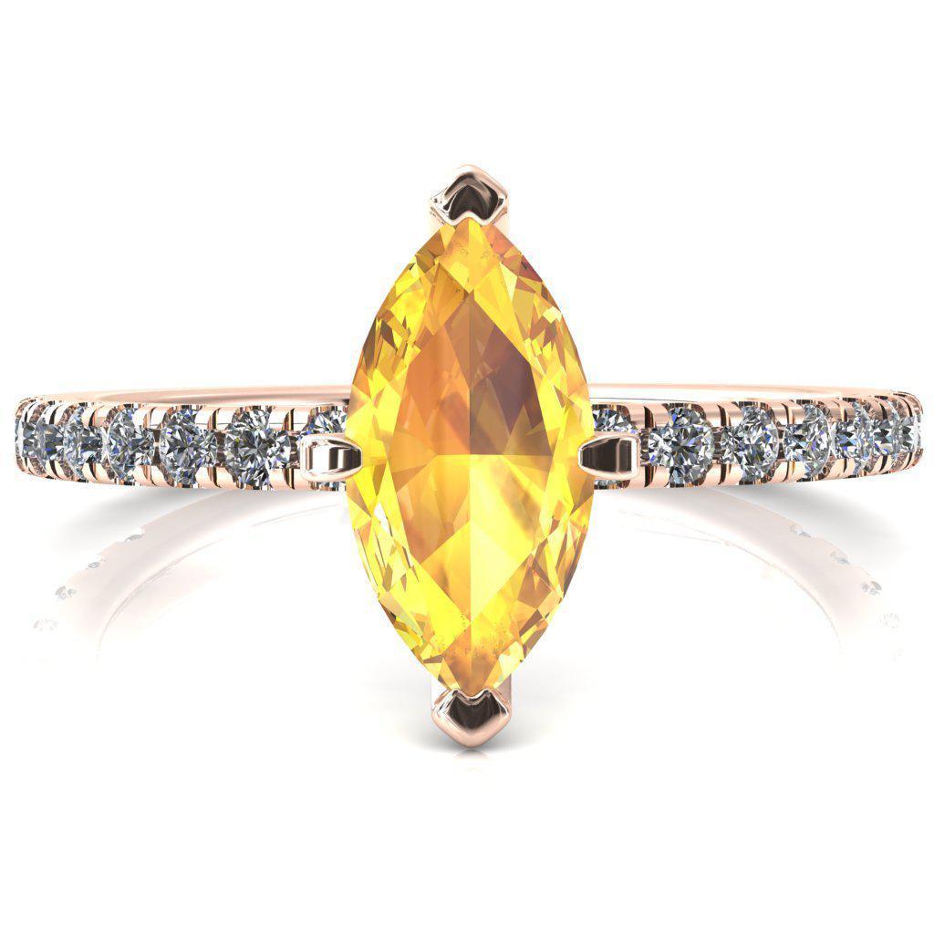 Sicili Marquise Yellow Sapphire 6 Prong 3/4 Micro Pave Diamond Engagement Ring-FIRE & BRILLIANCE