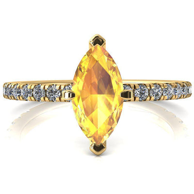 Sicili Marquise Yellow Sapphire 6 Prong 3/4 Micro Pave Diamond Engagement Ring-FIRE & BRILLIANCE