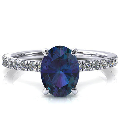 Sicili Oval Alexandrite 4 Prong 3/4 Micro Pave Diamond Engagement Ring-FIRE & BRILLIANCE