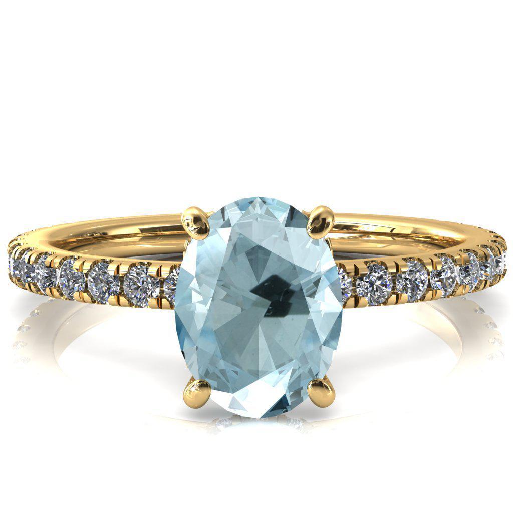 Sicili Oval Aqua Blue Spinel 4 Prong 3/4 Micro Pave Diamond Engagement Ring-FIRE & BRILLIANCE