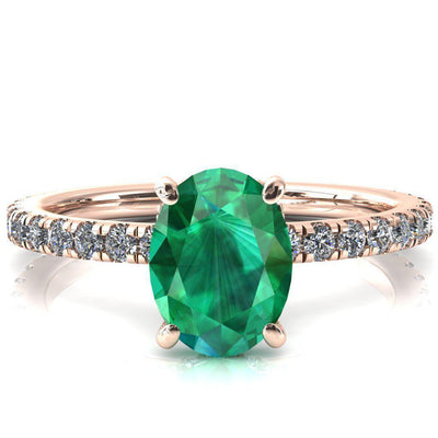 Sicili Oval Emerald 4 Prong 3/4 Micro Pave Diamond Engagement Ring-FIRE & BRILLIANCE