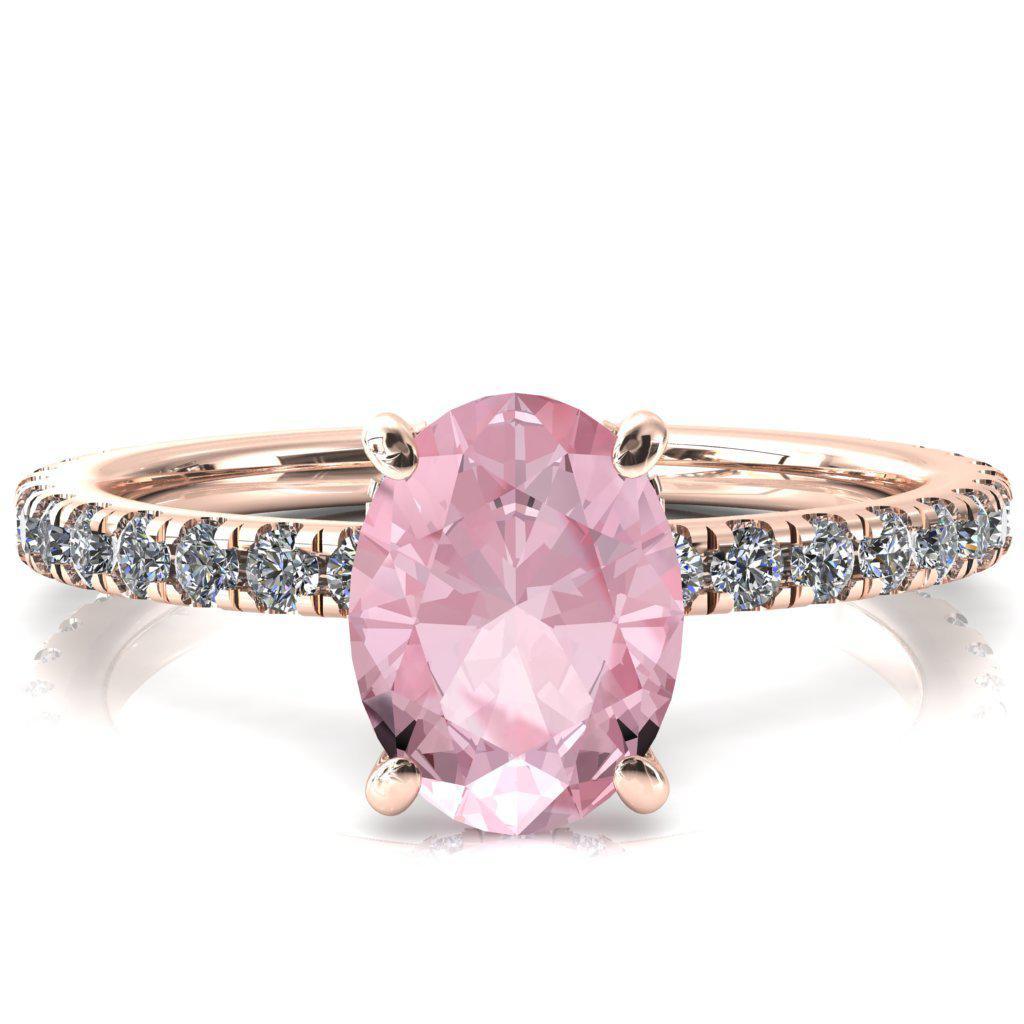 Sicili Oval Pink Sapphire 4 Prong 3/4 Micro Pave Diamond Engagement Ring-FIRE & BRILLIANCE