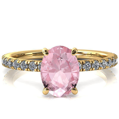 Sicili Oval Pink Sapphire 4 Prong 3/4 Micro Pave Diamond Engagement Ring-FIRE & BRILLIANCE