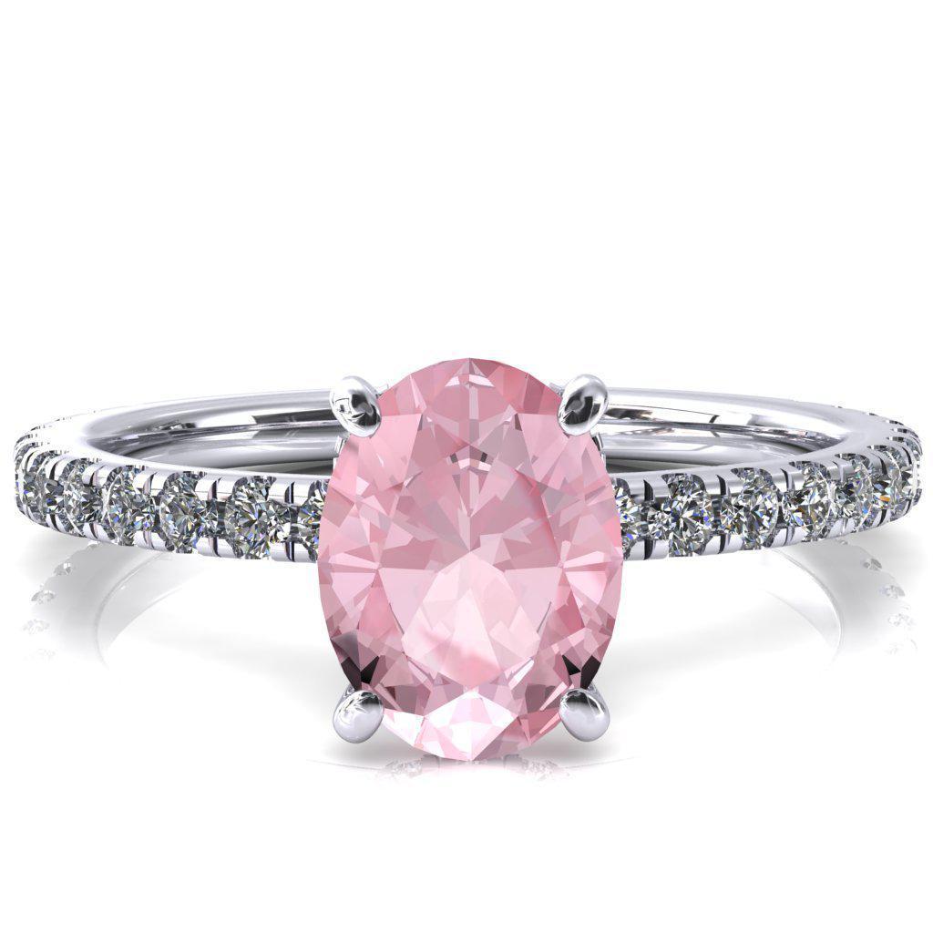 Sicili Oval Pink Sapphire 4 Prong 3/4 Micro Pave Diamond Engagement Ring-FIRE & BRILLIANCE