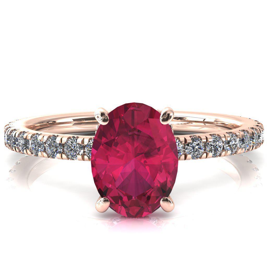 Sicili Oval Ruby 4 Prong 3/4 Micro Pave Diamond Engagement Ring-FIRE & BRILLIANCE