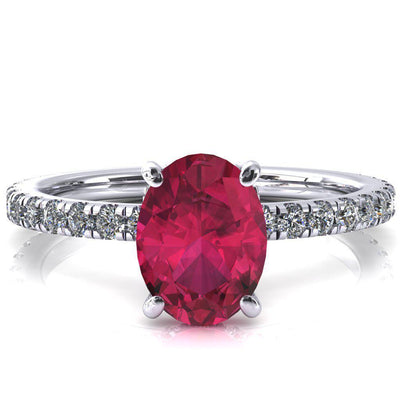 Sicili Oval Ruby 4 Prong 3/4 Micro Pave Diamond Engagement Ring-FIRE & BRILLIANCE