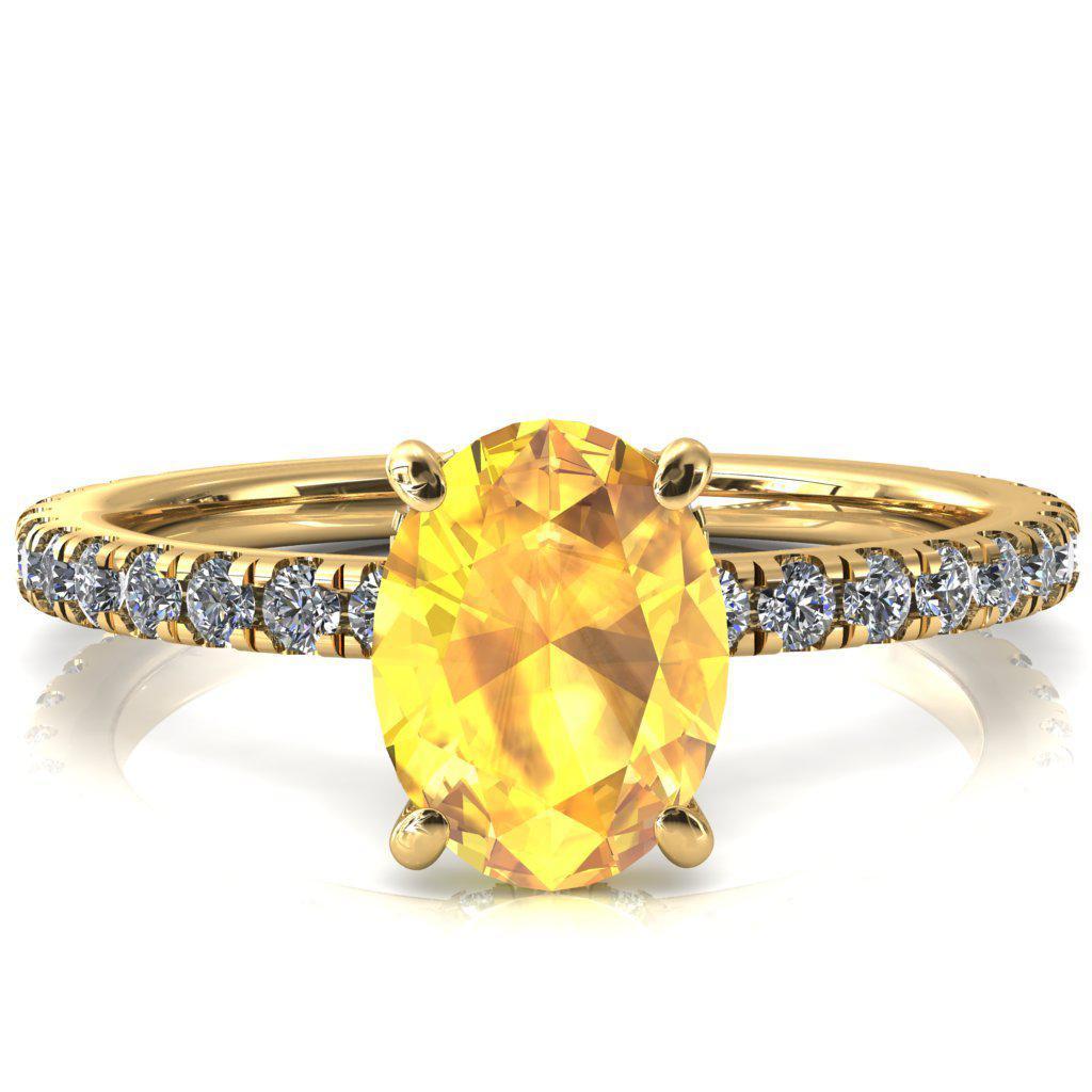 Sicili Oval Yellow Sapphire 4 Prong 3/4 Micro Pave Diamond Engagement Ring-FIRE & BRILLIANCE