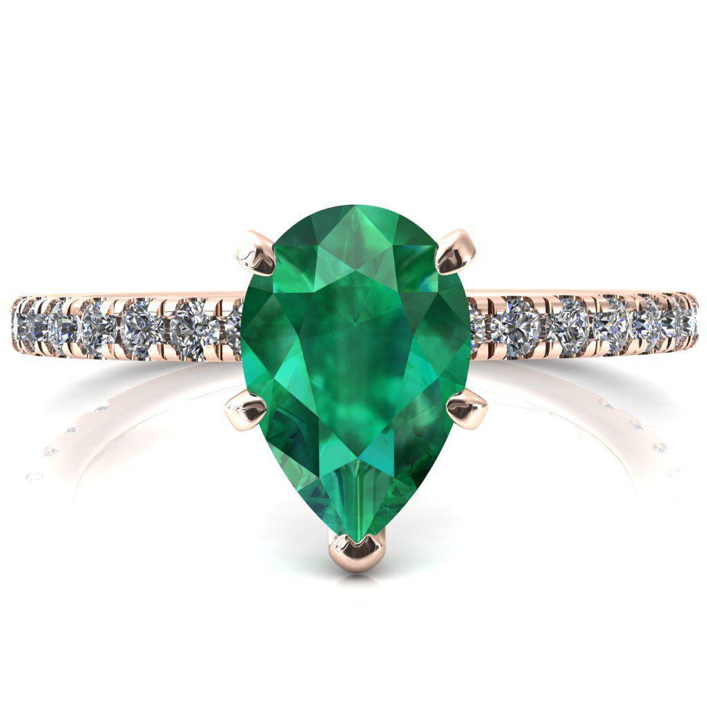 Sicili Pear Emerald 5 Prong 3/4 Micro Pave Diamond Engagement Ring-FIRE & BRILLIANCE