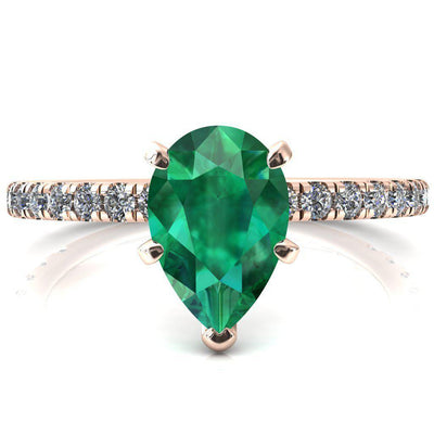 Sicili Pear Emerald 5 Prong 3/4 Micro Pave Diamond Engagement Ring-FIRE & BRILLIANCE