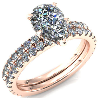 Sicili Pear Moissanite 5 Prong 3/4 Micro Pave Diamond Engagement Ring-Custom-Made Jewelry-Fire & Brilliance ®