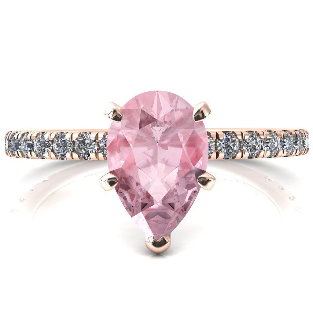 Sicili Pear Pink Sapphire 5 Prong 3/4 Micro Pave Diamond Engagement Ring-FIRE & BRILLIANCE