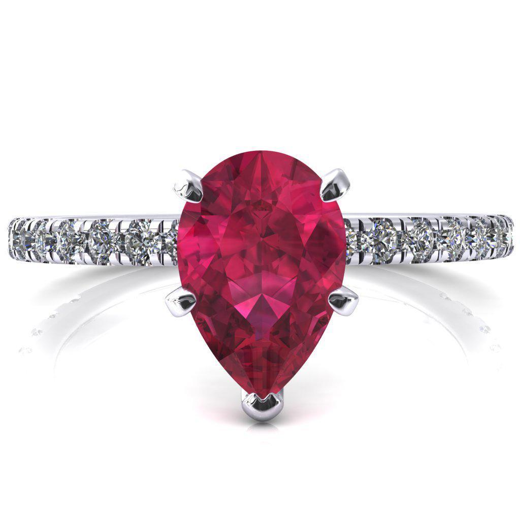 Sicili Pear Ruby 5 Prong 3/4 Micro Pave Diamond Engagement Ring-FIRE & BRILLIANCE