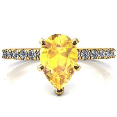 Sicili Pear Yellow Sapphire 5 Prong 3/4 Micro Pave Diamond Engagement Ring-FIRE & BRILLIANCE