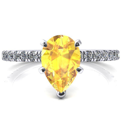 Sicili Pear Yellow Sapphire 5 Prong 3/4 Micro Pave Diamond Engagement Ring-FIRE & BRILLIANCE