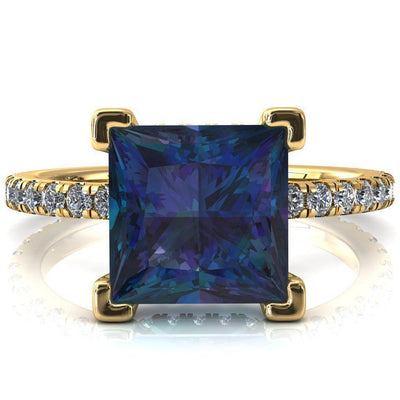 Sicili Princess Alexandrite 4 Prong 3/4 Micro Pave Diamond Engagement Ring-FIRE & BRILLIANCE