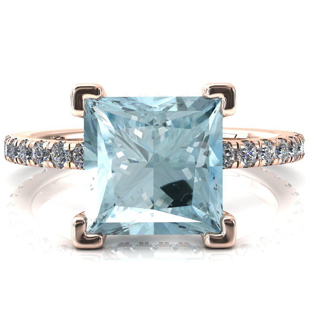 Sicili Princess Aqua Blue Spinel 4 Prong 3/4 Micro Pave Diamond Engagement Ring-FIRE & BRILLIANCE
