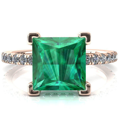 Sicili Princess Emerald 4 Prong 3/4 Micro Pave Diamond Engagement Ring-FIRE & BRILLIANCE