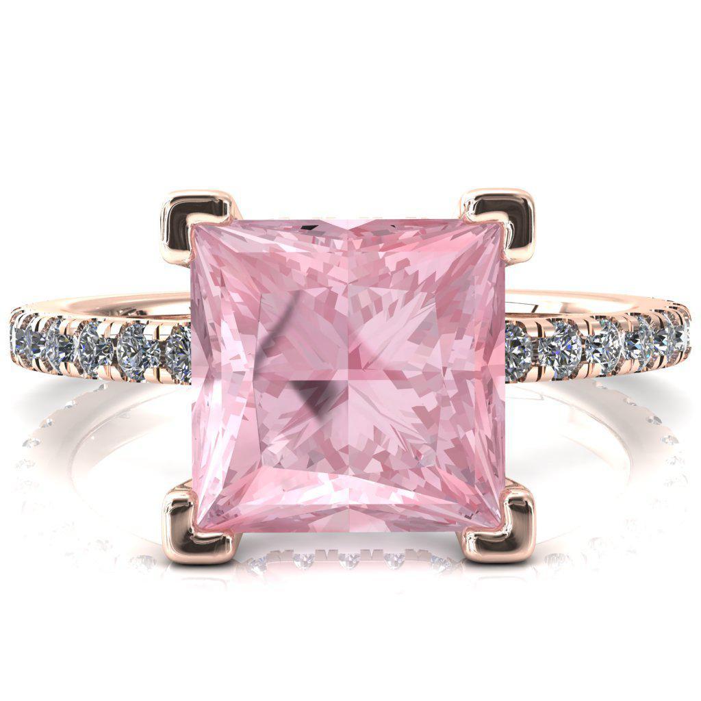Sicili Princess Pink Sapphire 4 Prong 3/4 Micro Pave Diamond Engagement Ring-FIRE & BRILLIANCE