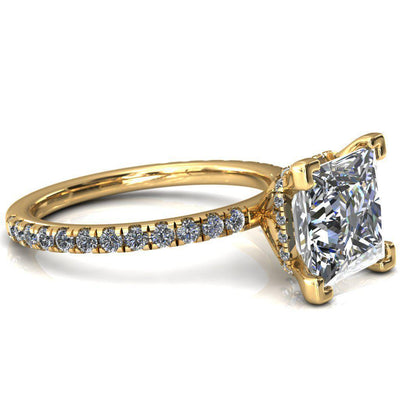Sicili Princess/Square Moissanite 4 Prong 3/4 Micro Pave Diamond Engagement Ring-Custom-Made Jewelry-Fire & Brilliance ®