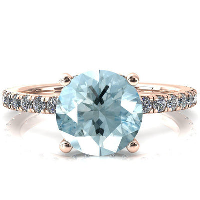 Sicili Round Aqua Blue Spinel 4 Prong 3/4 Micro Pave Diamond Engagement Ring-FIRE & BRILLIANCE
