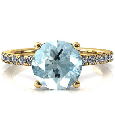 Sicili Round Aqua Blue Spinel 4 Prong 3/4 Micro Pave Diamond Engagement Ring-FIRE & BRILLIANCE