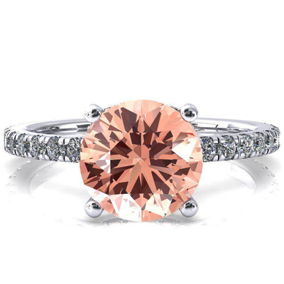 Sicili Round Champagne Sapphire 4 Prong 3/4 Micro Pave Diamond Engagement Ring-FIRE & BRILLIANCE