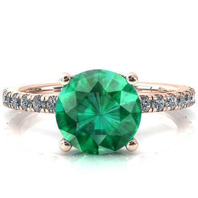 Sicili Round Emerald 4 Prong 3/4 Micro Pave Diamond Engagement Ring-FIRE & BRILLIANCE