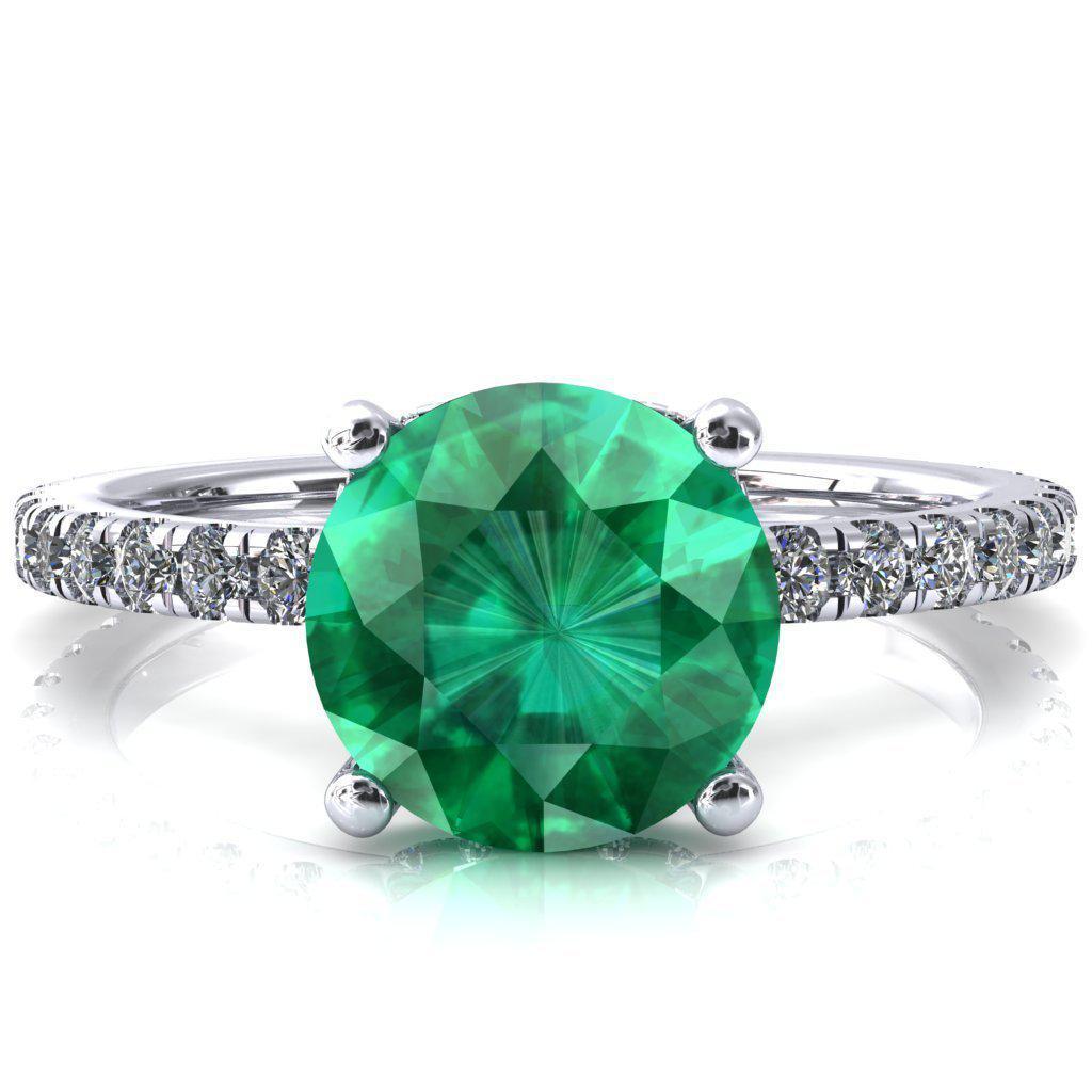 Sicili Round Emerald 4 Prong 3/4 Micro Pave Diamond Engagement Ring-FIRE & BRILLIANCE