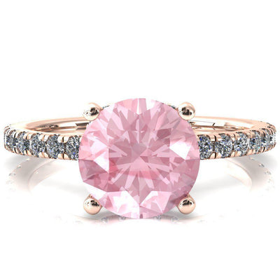 Sicili Round Pink Sapphire 4 Prong 3/4 Micro Pave Diamond Engagement Ring-FIRE & BRILLIANCE