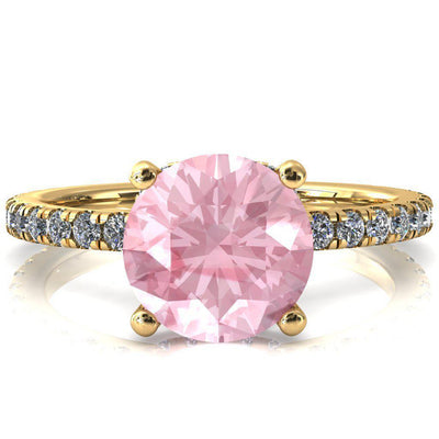 Sicili Round Pink Sapphire 4 Prong 3/4 Micro Pave Diamond Engagement Ring-FIRE & BRILLIANCE