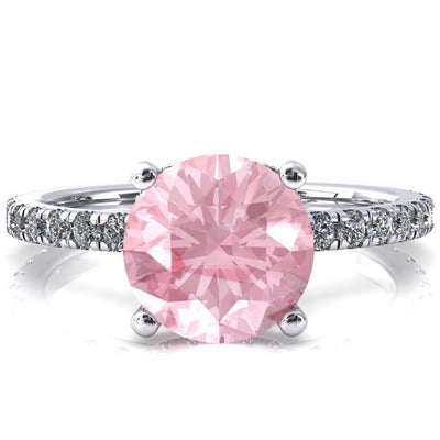 Sicili Round Pink Sapphire 4 Prong 3/4 Micro Pave Diamond Engagement Ring-FIRE & BRILLIANCE