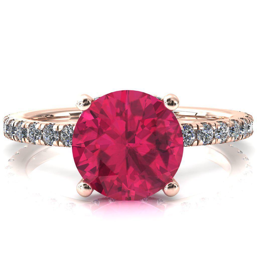 Sicili Round Ruby 4 Prong 3/4 Micro Pave Diamond Engagement Ring-FIRE & BRILLIANCE