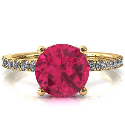 Sicili Round Ruby 4 Prong 3/4 Micro Pave Diamond Engagement Ring-FIRE & BRILLIANCE