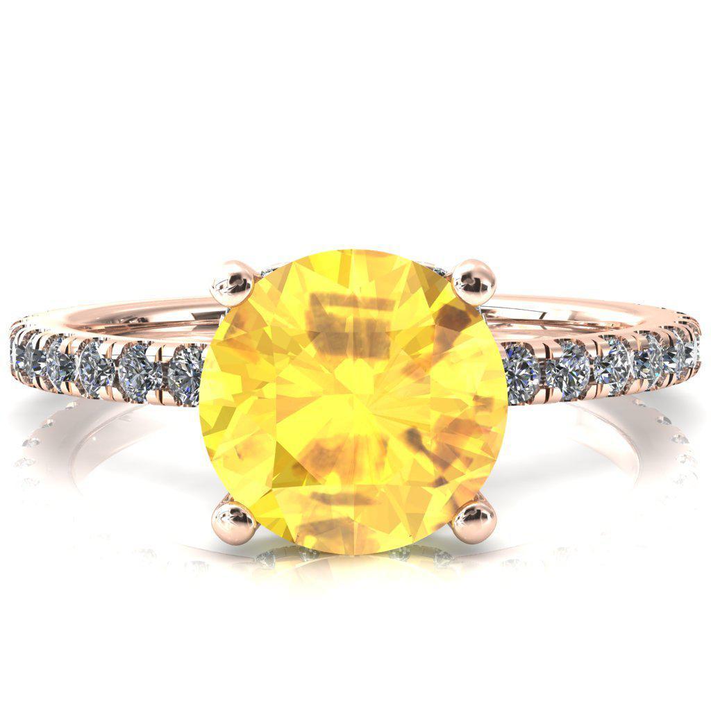Sicili Round Yellow Sapphire 4 Prong 3/4 Micro Pave Diamond Engagement Ring-FIRE & BRILLIANCE