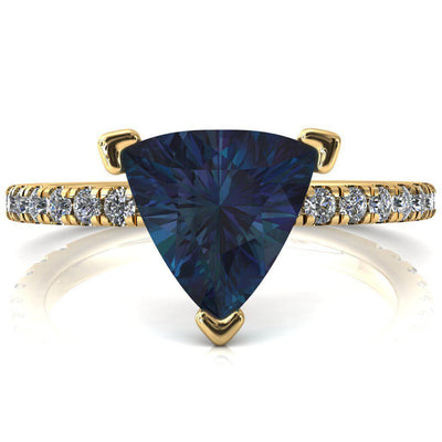 Sicili Trillion Alexandrite 3 Prong 3/4 Micro Pave Diamond Engagement Ring-FIRE & BRILLIANCE