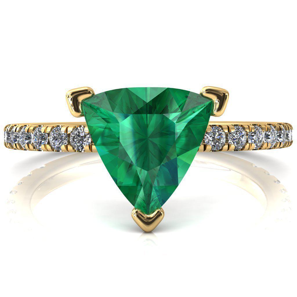Sicili Trillion Emerald 3 Prong 3/4 Micro Pave Diamond Engagement Ring-FIRE & BRILLIANCE