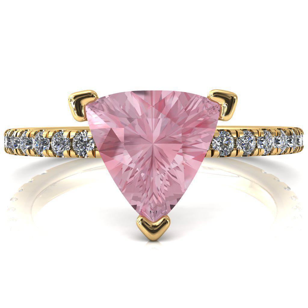 Sicili Trillion Pink Sapphire 3 Prong 3/4 Micro Pave Diamond Engagement Ring-FIRE & BRILLIANCE