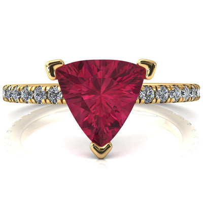 Sicili Trillion Ruby 3 Prong 3/4 Micro Pave Diamond Engagement Ring-FIRE & BRILLIANCE